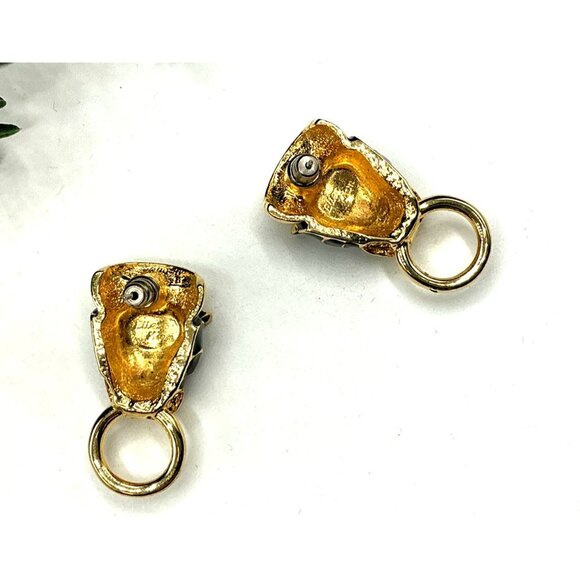 Vintage Gold Tone and Black Enamel Panther Head Earrings - Picture 6 of 10